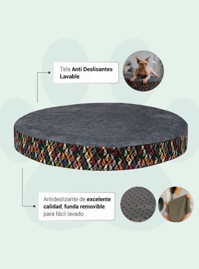 Cama Circular para Mascotas. Diseño Triángulos de Colores con Espuma Viscoelástica ZENSA®