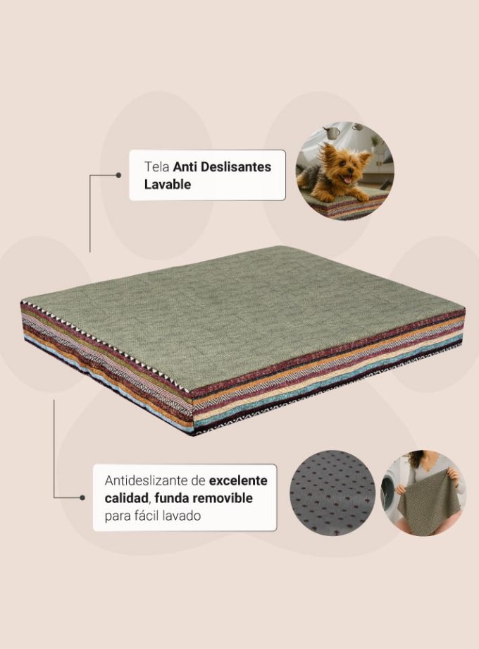 Cama Ortopédica para Mascotas – Diseño Precolombino con Superficie Verde Mate y Espuma ZENSA®
