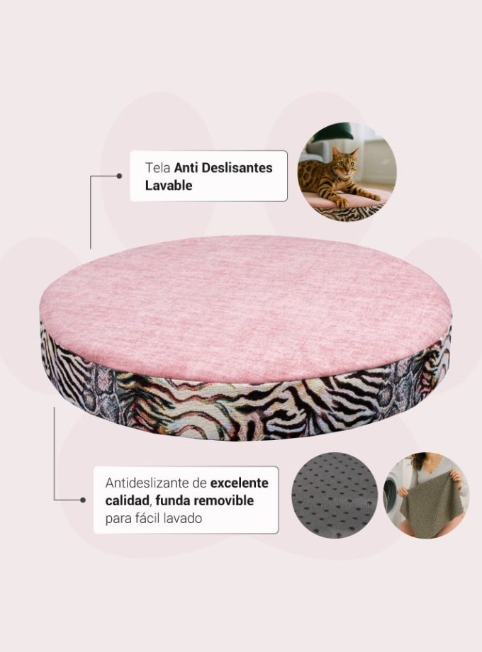 Cama para Mascotas con Estilo Animal Print y Rosa con Espuma Viscoelástica BioAdaptativa ZENSA®