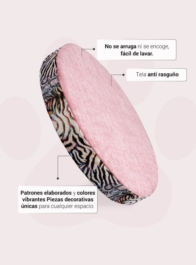 Cama para Mascotas con Estilo Animal Print y Rosa con Espuma Viscoelástica BioAdaptativa ZENSA®