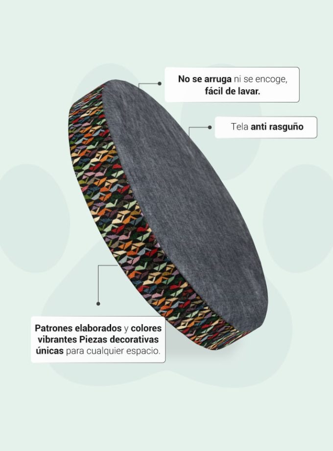 Cama Circular para Mascotas. Diseño Triángulos de Colores con Espuma Viscoelástica ZENSA®