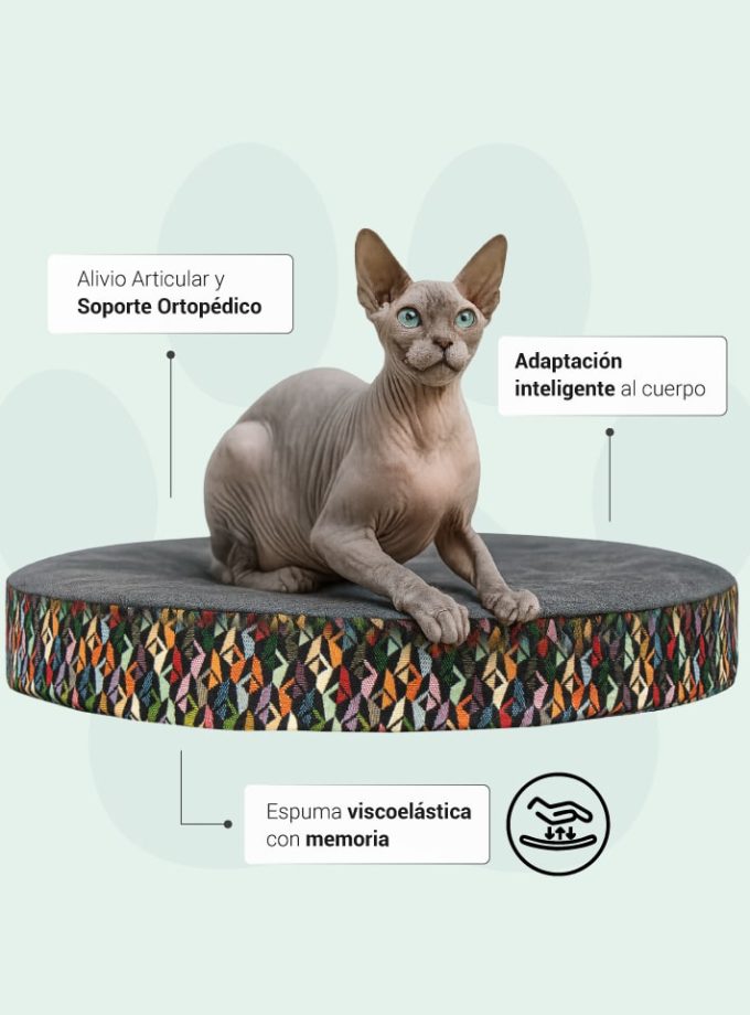 Cama Circular para Mascotas. Diseño Triángulos de Colores con Espuma Viscoelástica ZENSA®