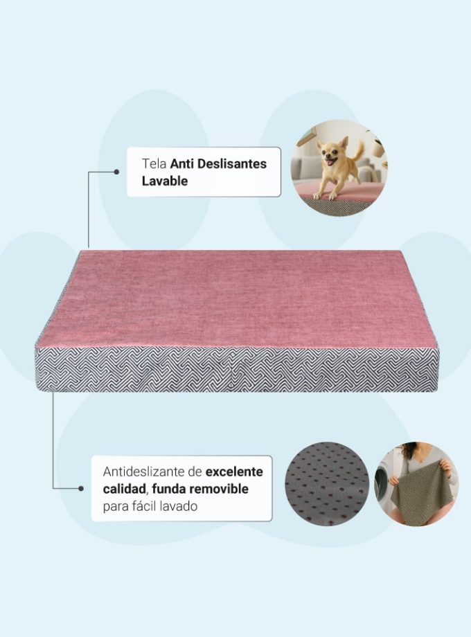 Cama Rectangular para Mascotas - Diseño Geométrico Blanco y Negro con Superficie Rosada y Espuma ZENSA®