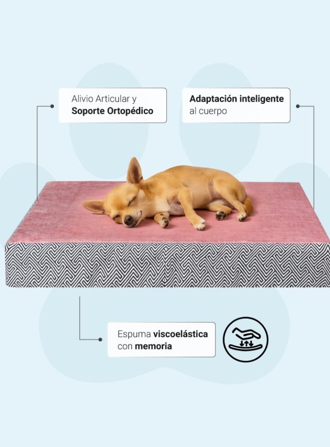 Cama Rectangular para Mascotas - Diseño Geométrico Blanco y Negro con Superficie Rosada y Espuma ZENSA®