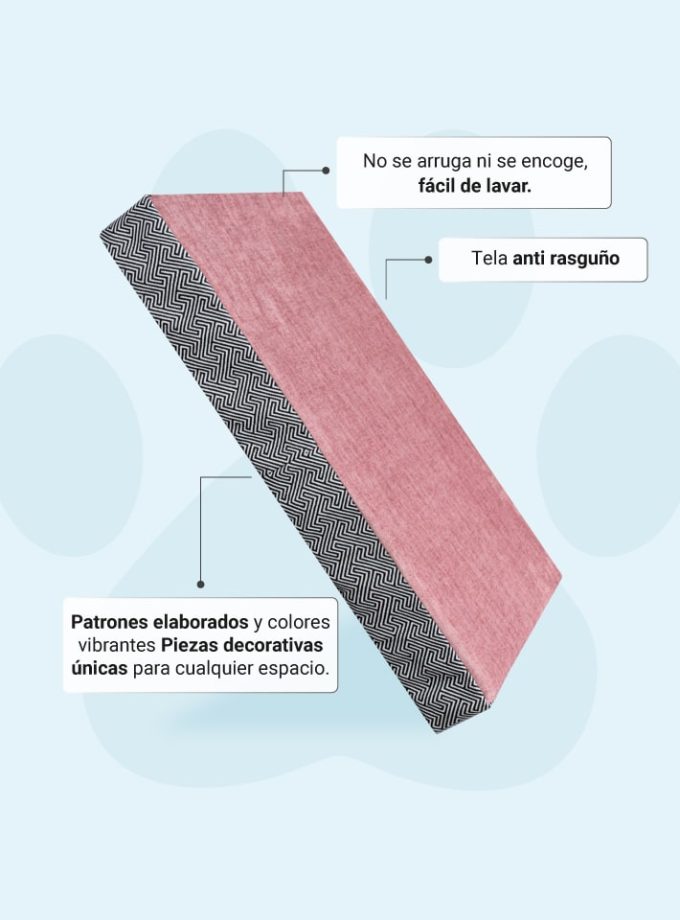 Cama Rectangular para Mascotas - Diseño Geométrico Blanco y Negro con Superficie Rosada y Espuma ZENSA®