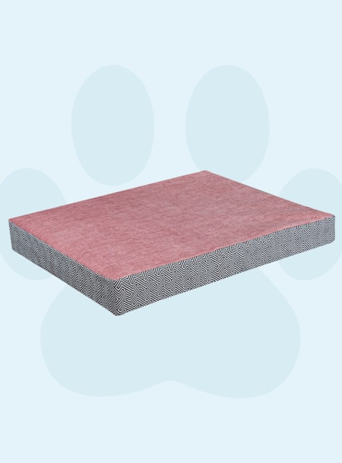 Cama Rectangular para Mascotas - Diseño Geométrico Blanco y Negro con Superficie Rosada y Espuma ZENSA®