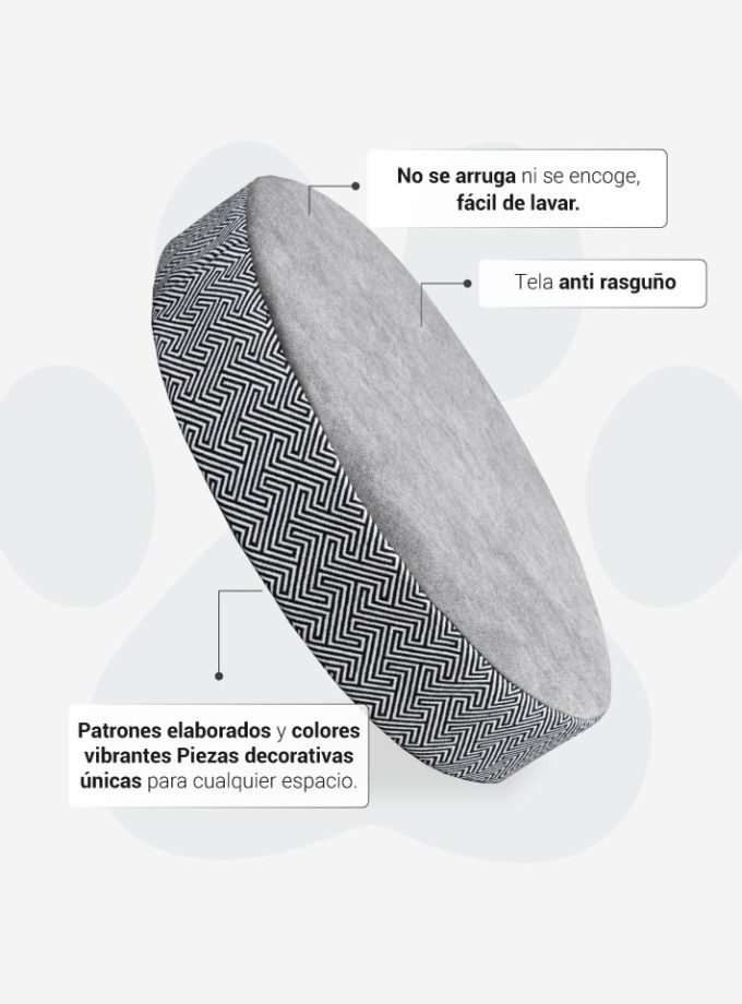 Cama Moderna para Perros y Gatos. Estilo Blanco y Negro Geométrico con Memory Foam ZENSA®