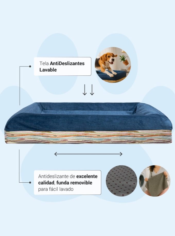 ama Rectangular Azul Oscuro para Mascotas – Contorno Curvo con Diseño de Líneas Neutras