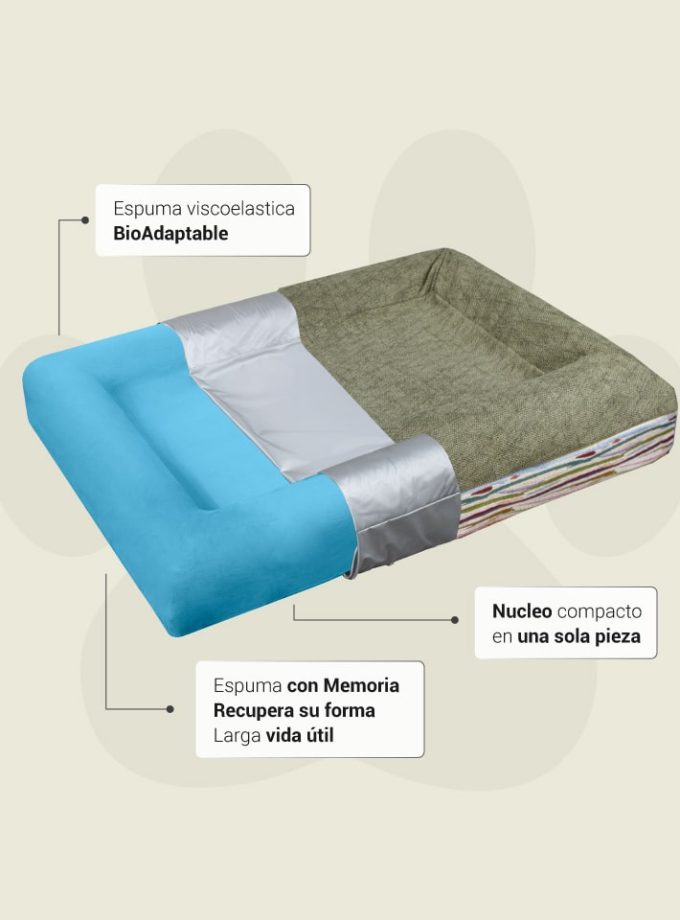 Cama Rectangular para Mascotas. Superficie Verde con Contorno Curvo de Líneas Irregulares Neutras