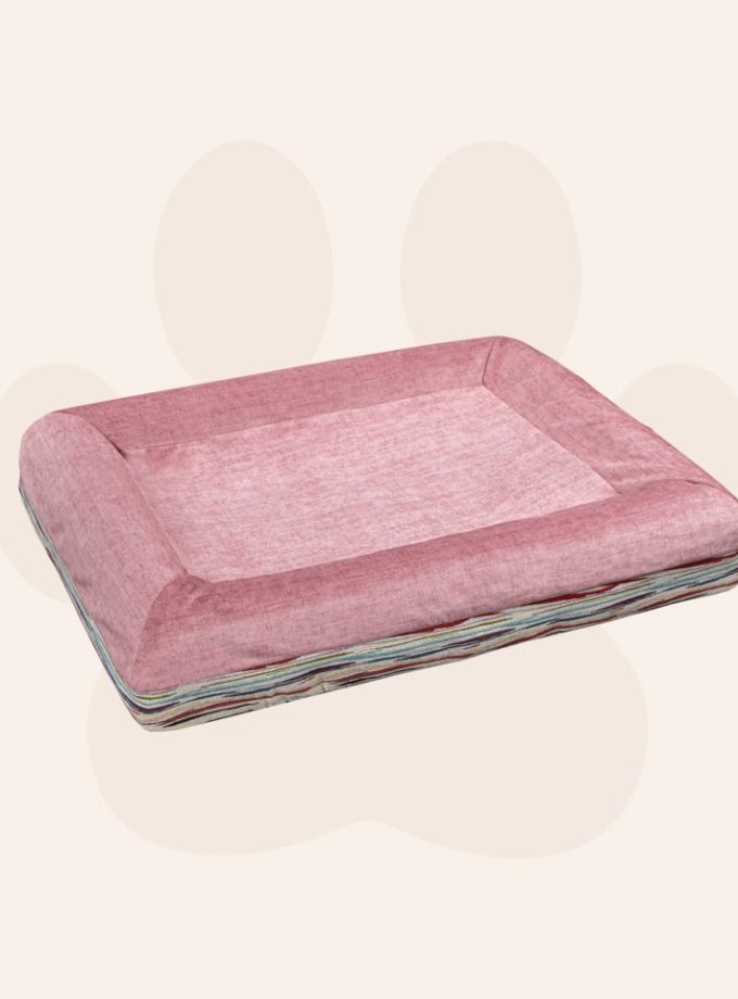 Cama Rectangular para Mascotas - Rosada con Contorno Curvo de Líneas Irregulares Neutras