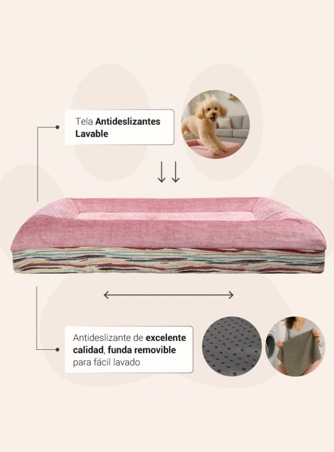 Cama Rectangular para Mascotas - Rosada con Contorno Curvo de Líneas Irregulares Neutras