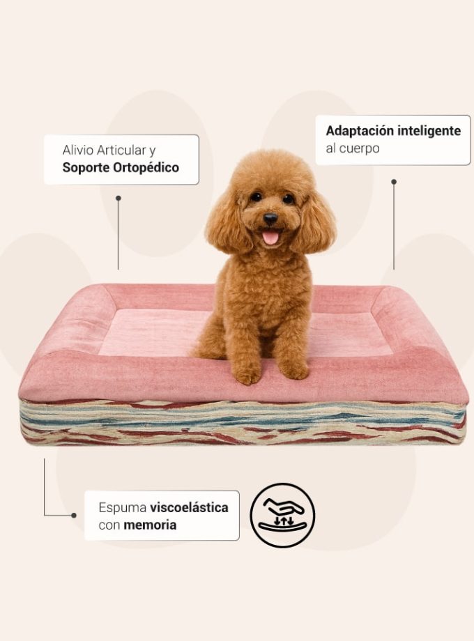 Cama Rectangular para Mascotas - Rosada con Contorno Curvo de Líneas Irregulares Neutras