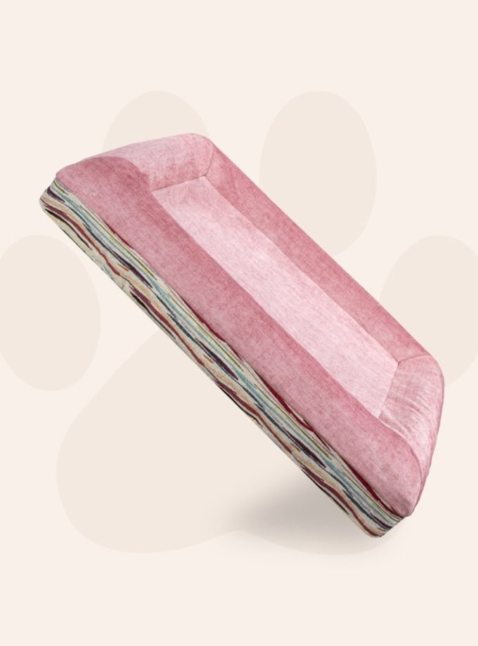 Cama Rectangular para Mascotas - Rosada con Contorno Curvo de Líneas Irregulares Neutras