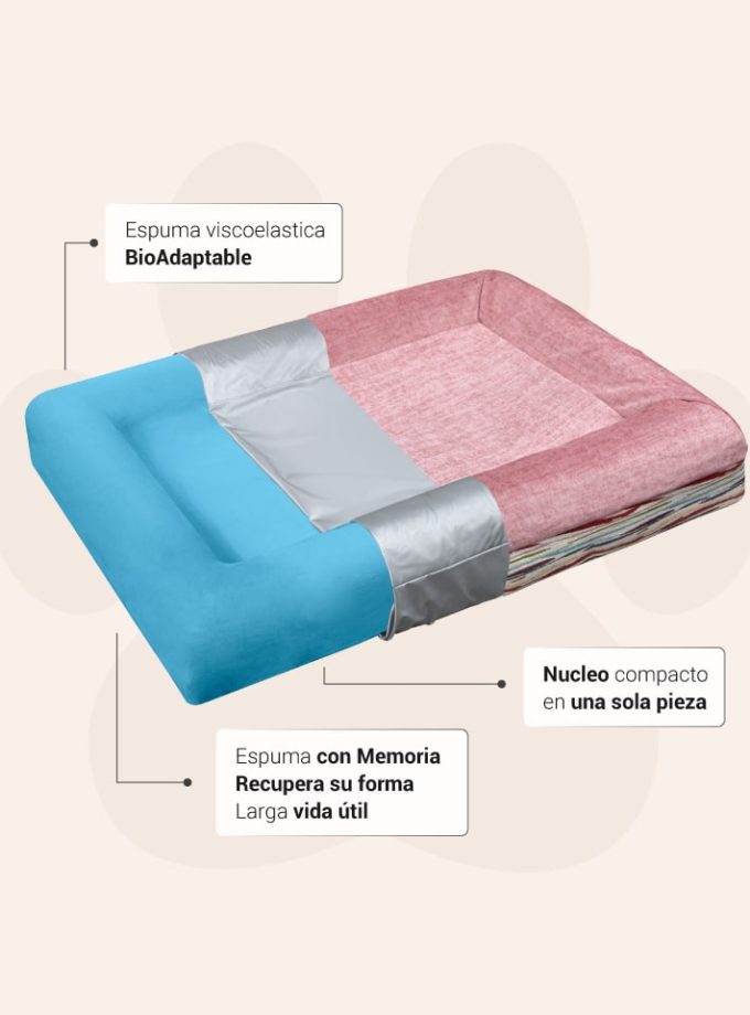 Cama Rectangular para Mascotas - Rosada con Contorno Curvo de Líneas Irregulares Neutras