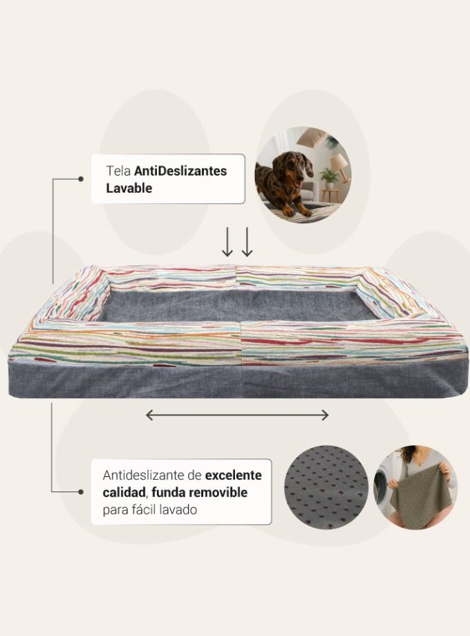 Cama Rectangular Gris Oscuro para Mascotas – Contorno con Diseño Irregular Neutro y Espuma ZENSA®