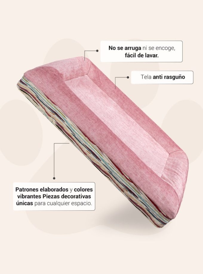 Cama Rectangular para Mascotas - Rosada con Contorno Curvo de Líneas Irregulares Neutras